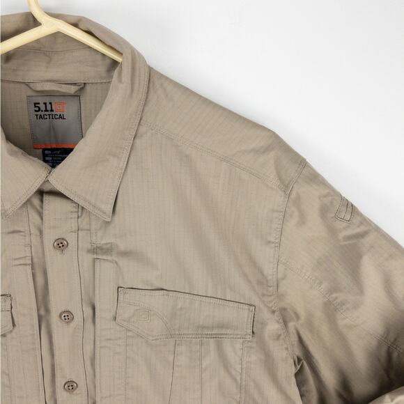 5.11 Tactical Shirt Men’s Large Tan Canvas Ripstop Relaxed Fit Utility Workwear - Picture 4 of 15